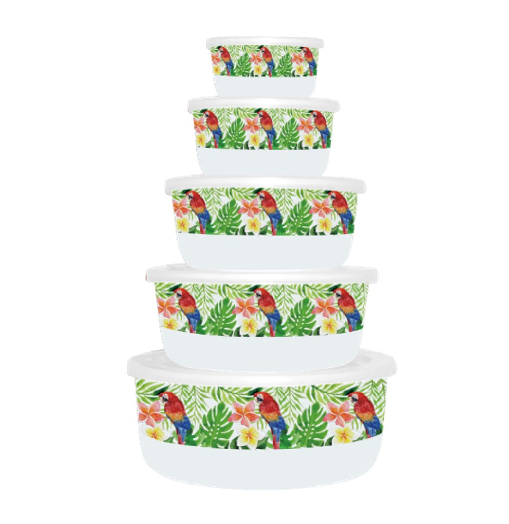 JUEGO DE 5 TAZONES DE MELAMINA REDONDOS CON TAPA DE PLASTICO SKU : 003-078-001