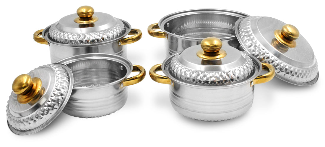 BATERIA COCINA ASAS BOTON DORADO 8PZAS SKU : 049-013-008