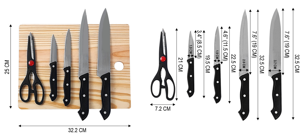 JGO CUCHILLOS 5 PZS CON TABLA DE MADERA SKU : 050-001-005
