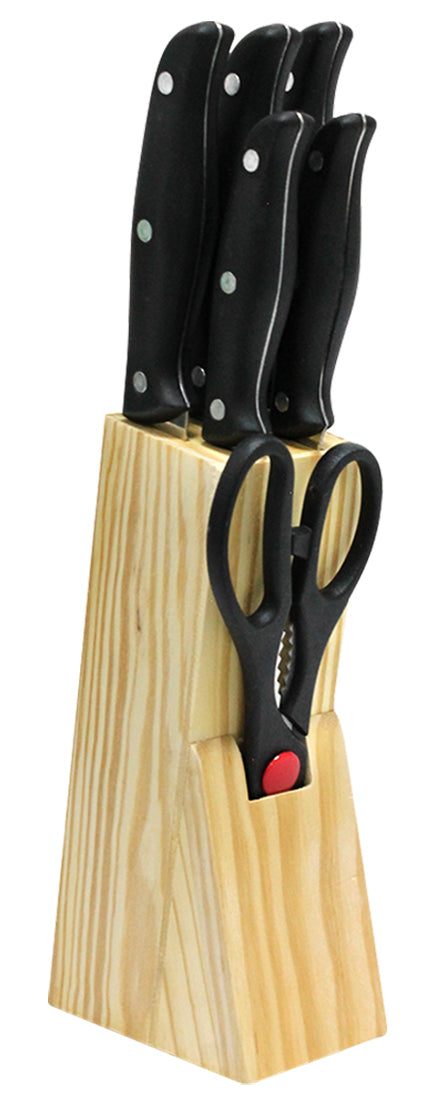 JGO 6 CUCHILLOS Y TIJERAS C/BASE MADERA SKU : 050-001-008