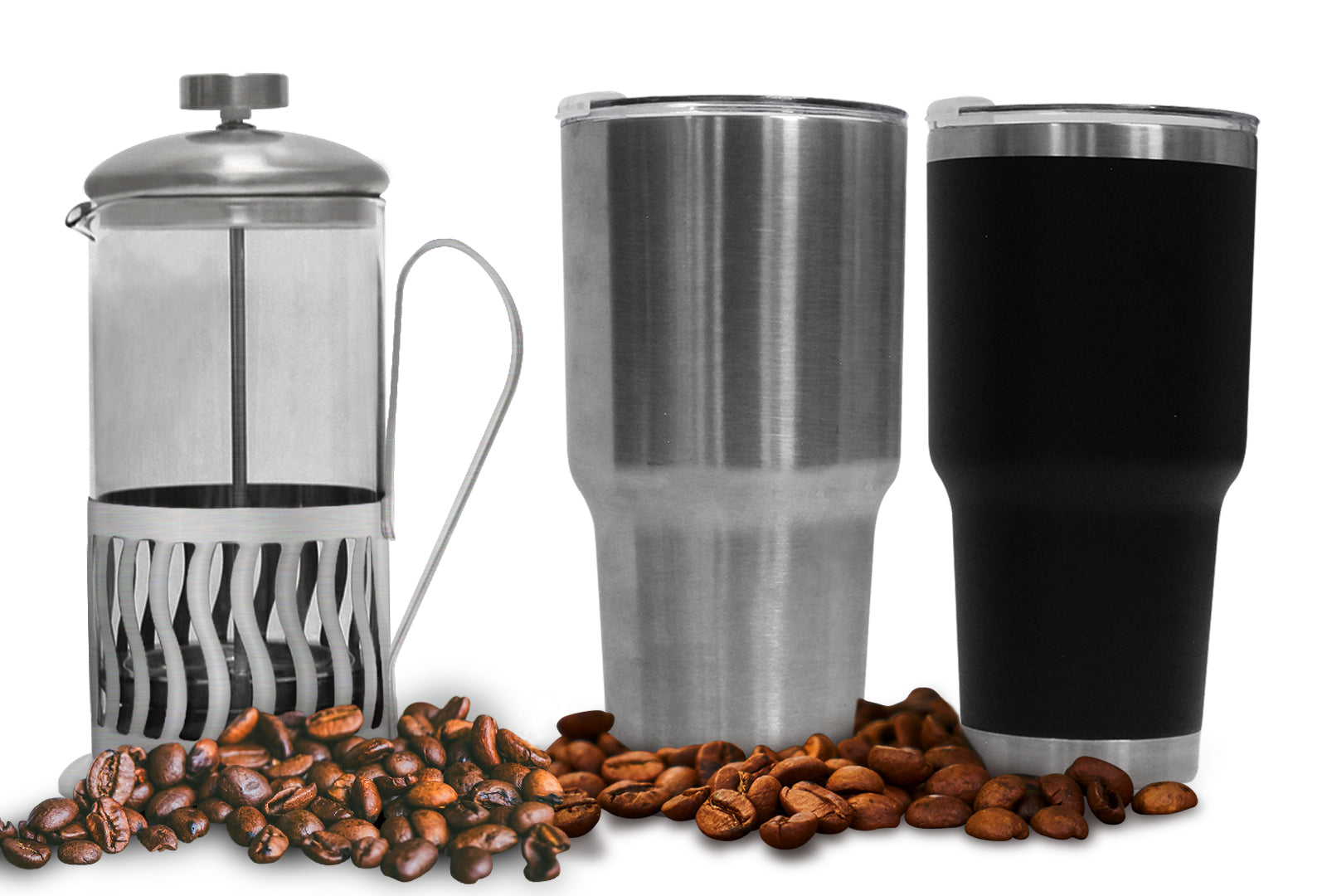 SET DE 2 TERMOS DE COLORES NEGRO Y GRIS, 30 OZ CON PRENSA FRANCESA SKU : 150-003-920