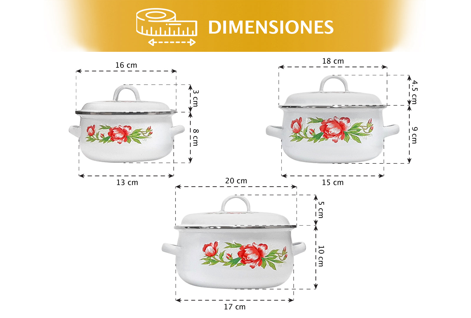 JUEGO DE 3 CACEROLAS PELTRE CON TAPA DE PELTRE 16,18,20 CM SKU : 043-003-942