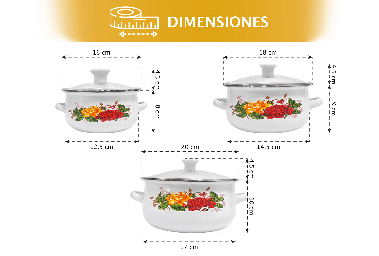 JUEGO DE 3 CACEROLAS PELTRE CON TAPA DE VIDRIO 16,18,20 CM SKU : 043-003-941