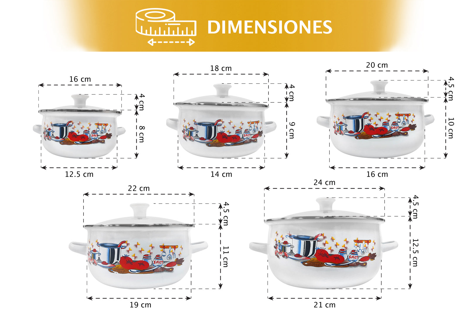 JUEGO DE 5 CACEROLAS CON TAPA DE VIDRIO 16,18,20,22,24 CM SKU : 043-005-943