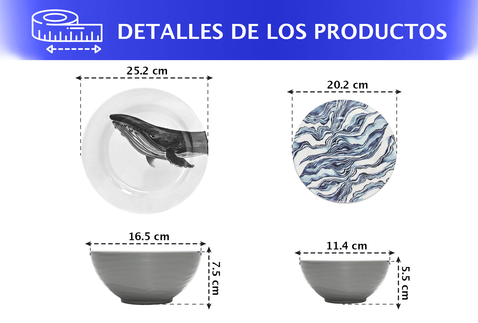 VAJILLA 16 PZAS. DISEÑO DE BALLENA SKU : 003-016-910