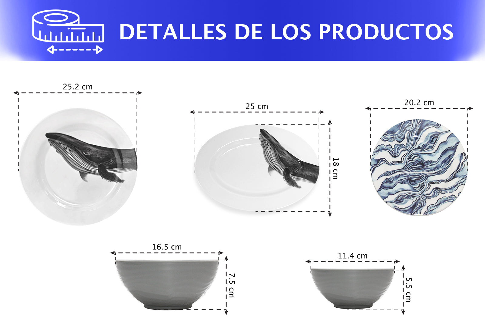 VAJILLA 16 PZAS. DISEÑO DE BALLENA SKU : 003-016-910