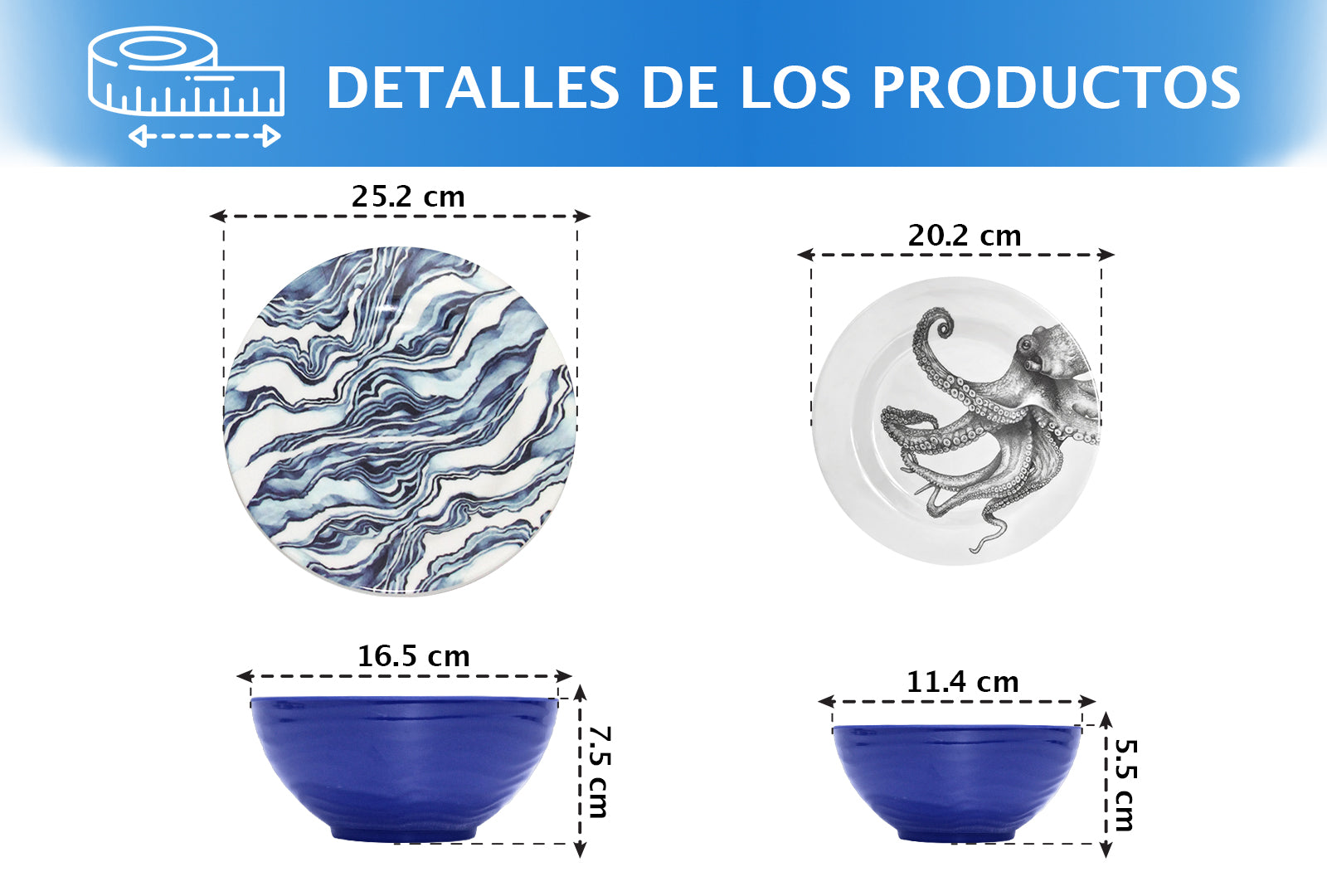 VAJILLA 16 PZAS. DISEÑO DE PULPO SKU : 003-016-911