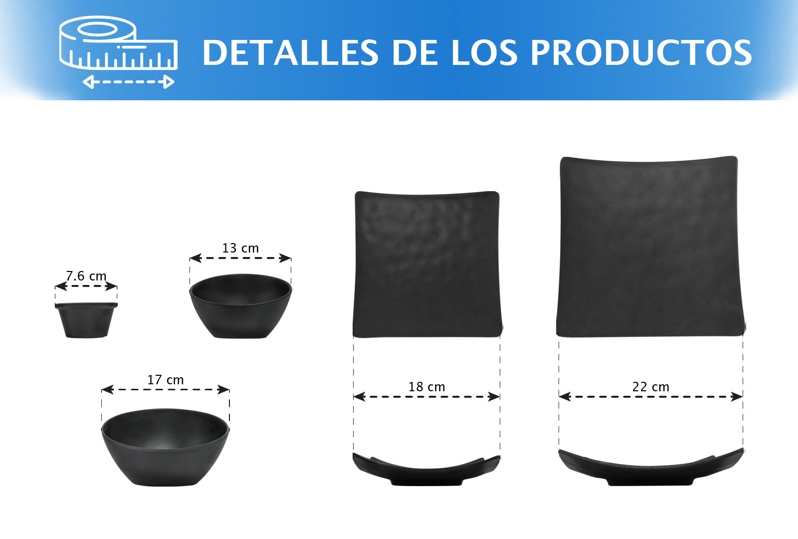 SET VAJILLA DE MELAMINA NEGRA JET BLACK SKU : 105-018-927