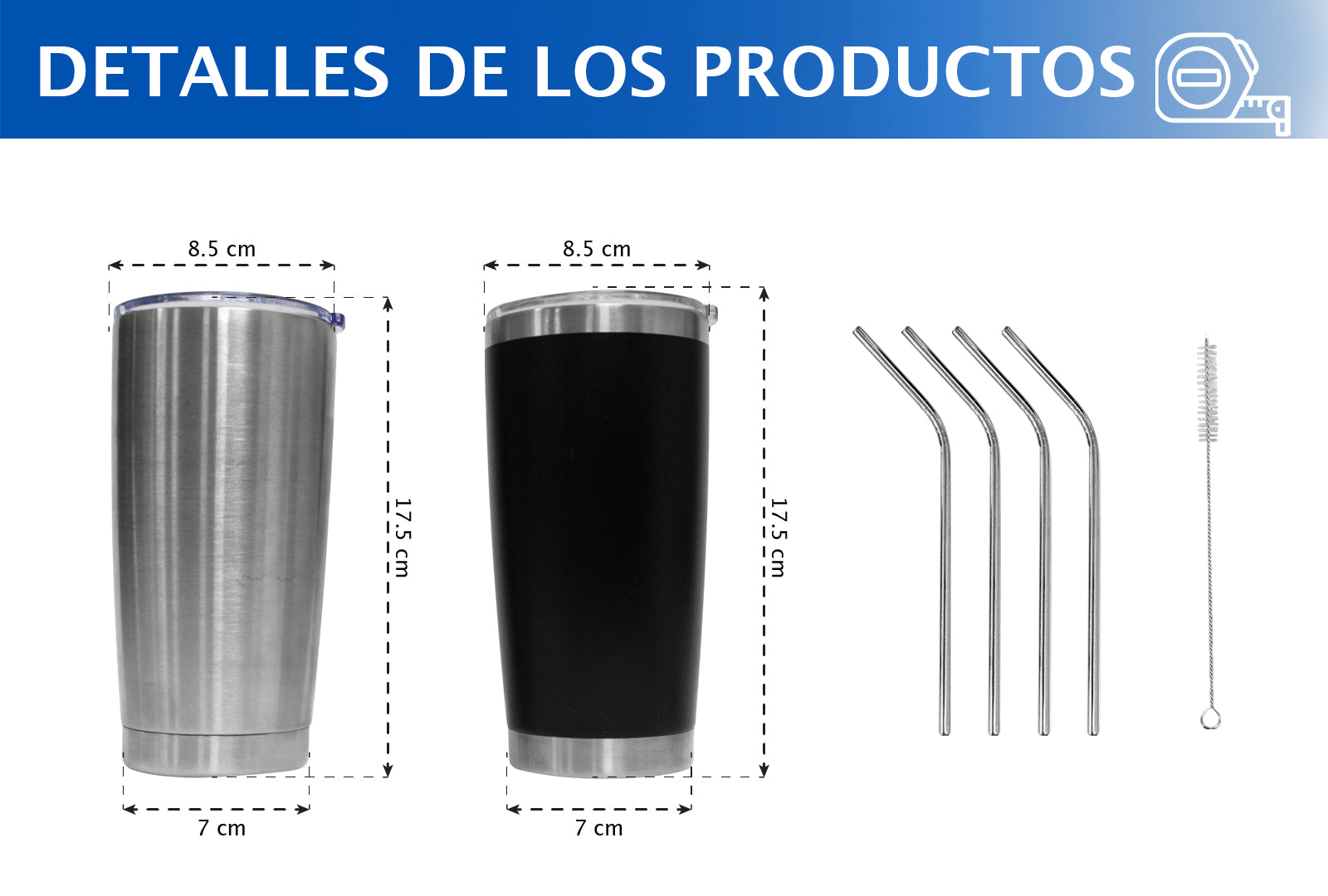 SET 2 TERMOS DE COLORES GRIS METÁLICO Y NEGRO, 20 OZ CON POPOTE SKU : 150-003-921