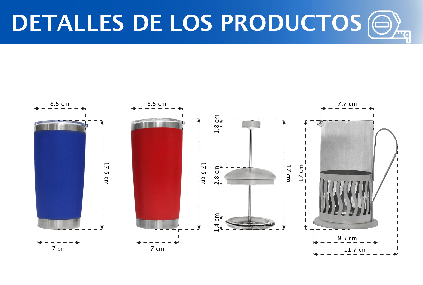 SET 2 TERMOS DE COLORES ROJO Y AZUL, 20 OZ CON PRENSA FRANCESA SKU : 150-003-919