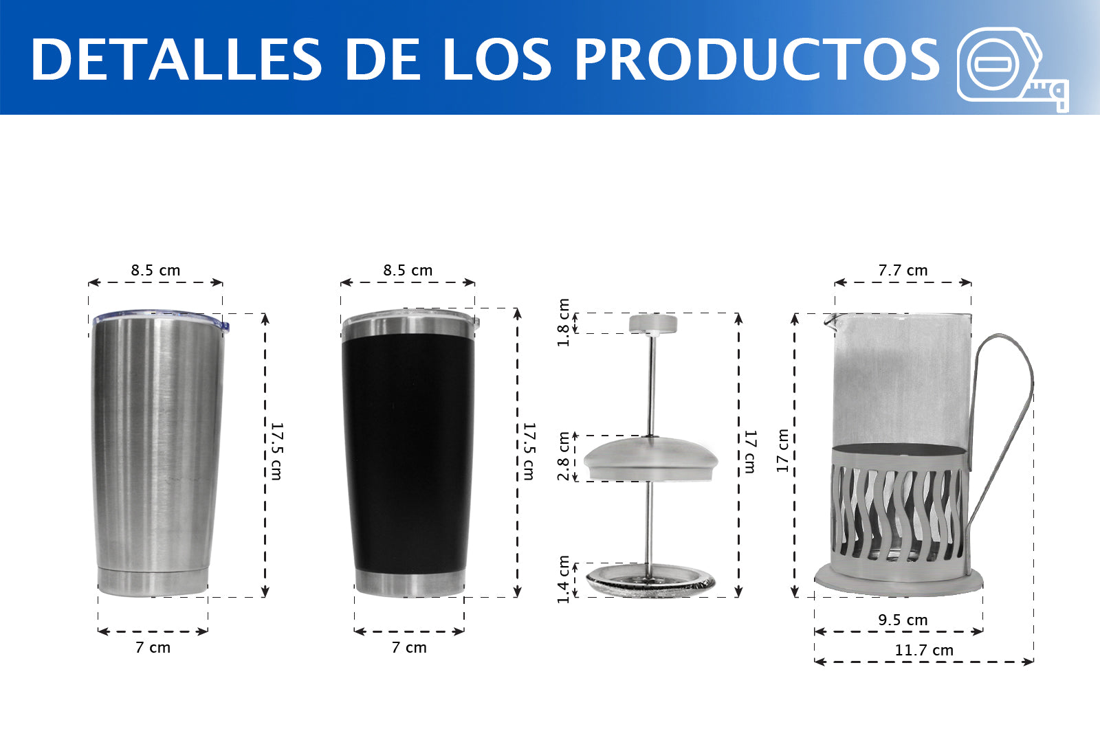 SET 2 TERMOS DE COLORES GRIS METÁLICO Y NEGRO, 20 OZ CON PRENSA FRANCESA SKU : 150-003-918