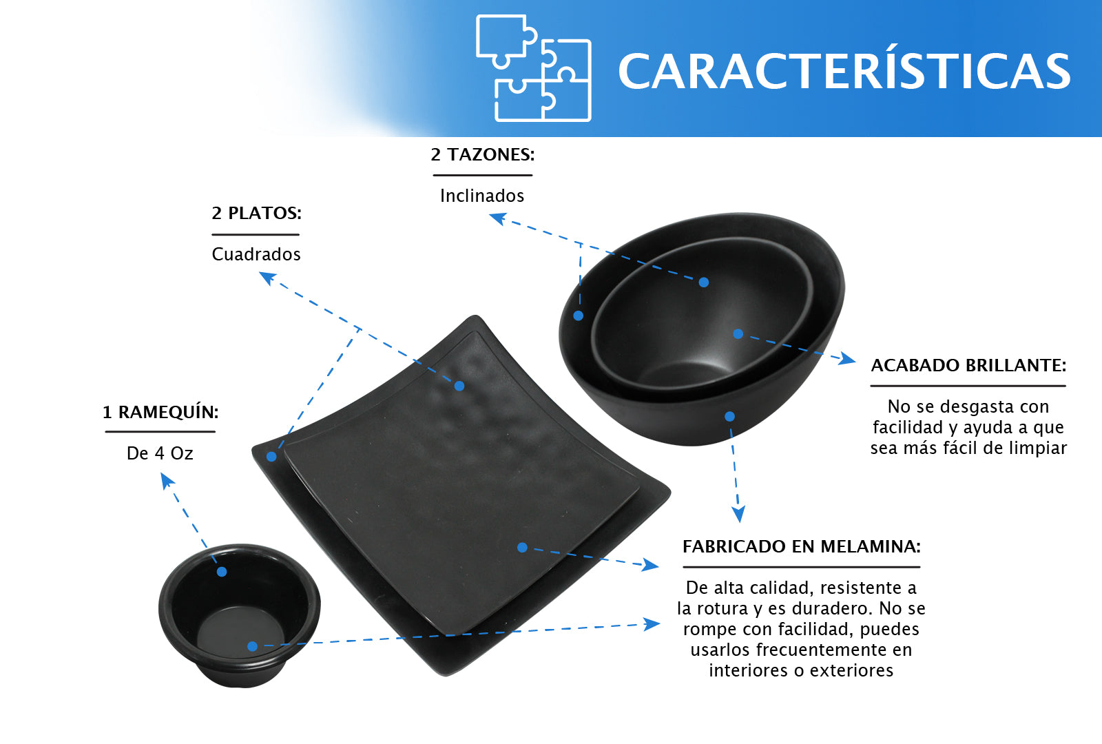 SET VAJILLA DE MELAMINA NEGRA JET BLACK SKU : 105-018-927