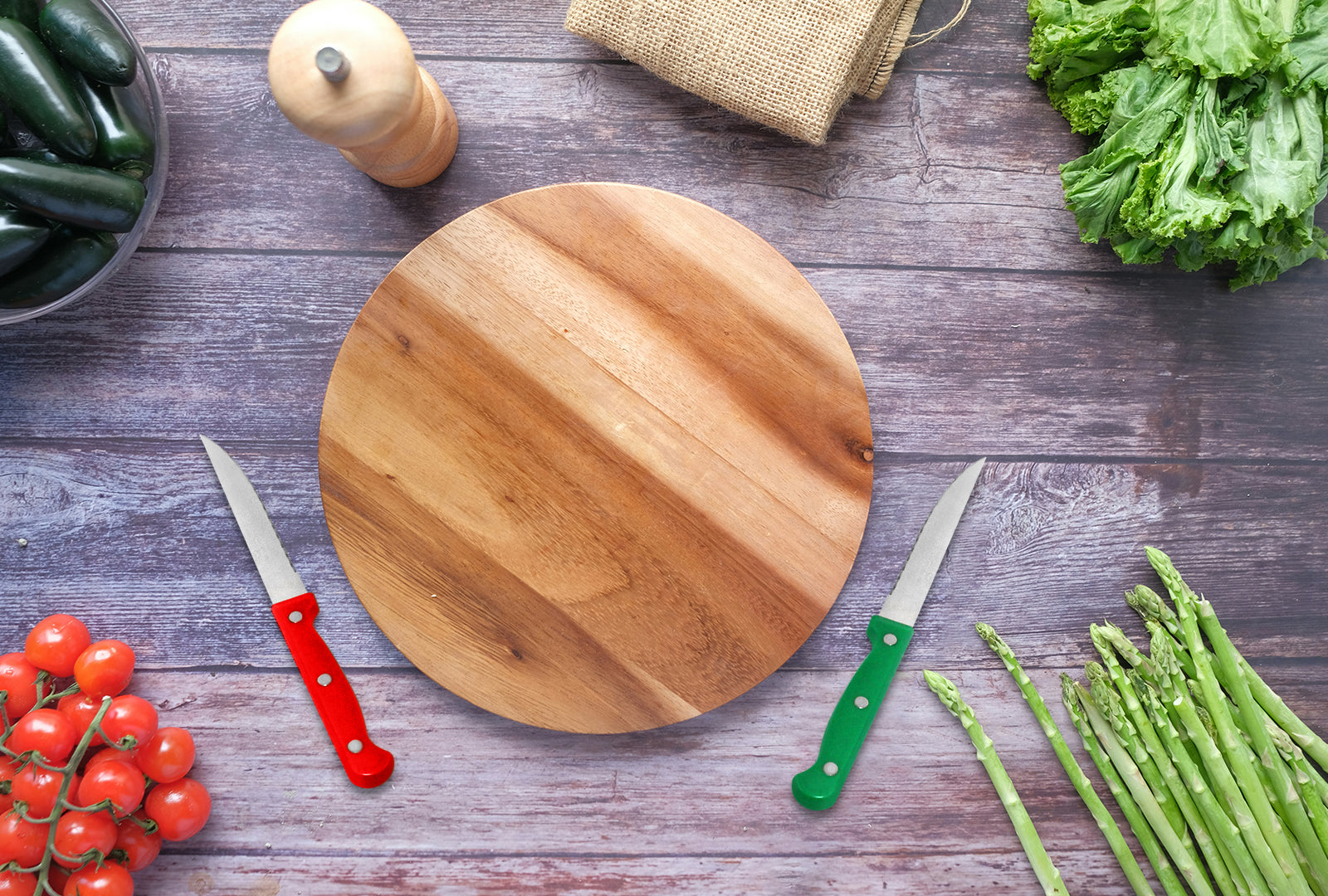 JUEGO DE 6 CUCHILLOS MEDIA HOJA COLOR CON BASE DE MADERA SKU : 050-006-939