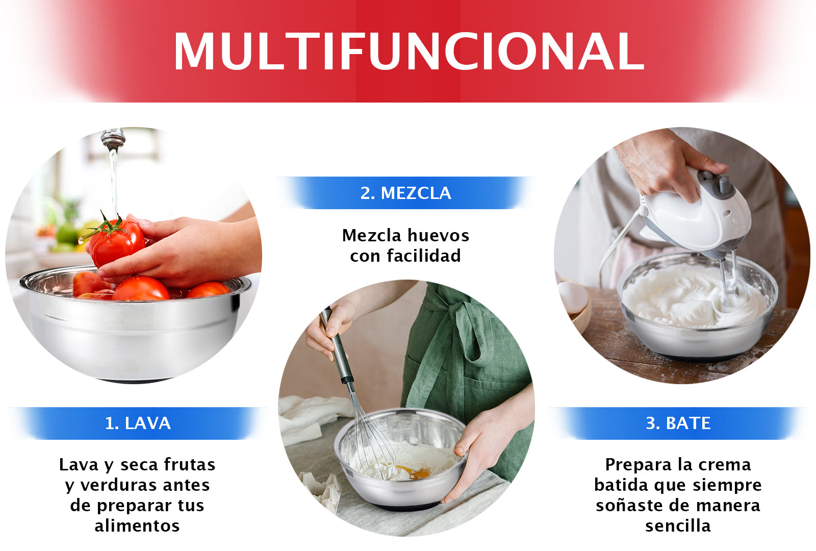 SETX7 BOWLS DE ACERO INOX. CON TAPA DE SILICÓN SKU : 146-007-903