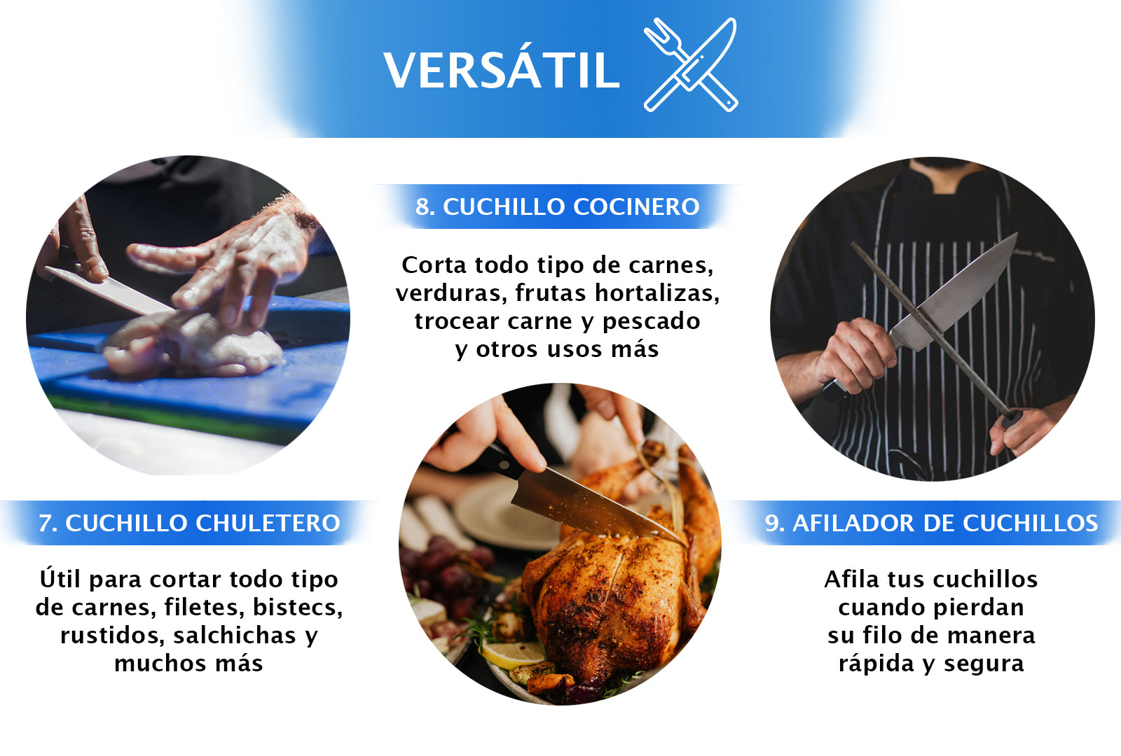 JUEGO DE CUCHILLOS 10 PIEZAS CON TABLA DE MADERA SKU : 050-011-936