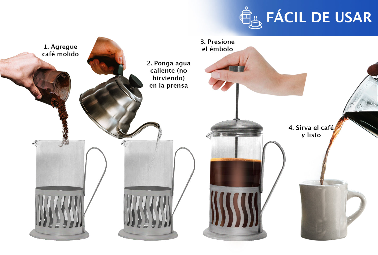 SET 2 TERMOS DE COLORES GRIS METÁLICO Y NEGRO, 20 OZ CON PRENSA FRANCESA SKU : 150-003-918