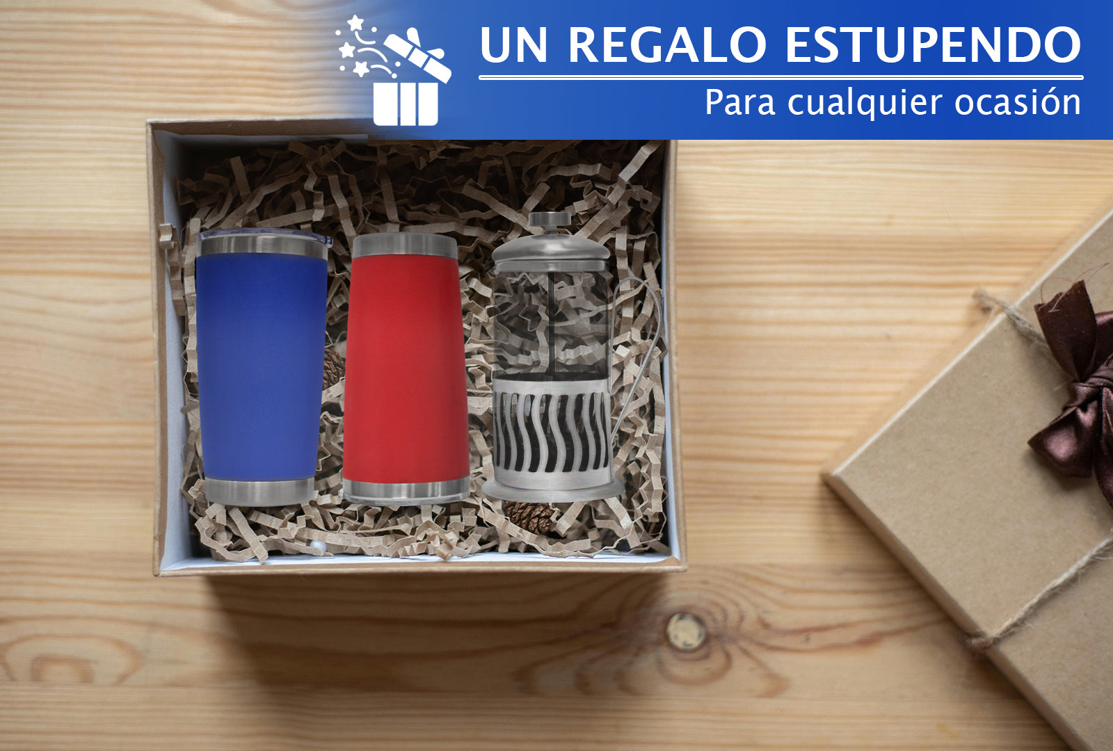 SET 2 TERMOS DE COLORES ROJO Y AZUL, 20 OZ CON PRENSA FRANCESA SKU : 150-003-919