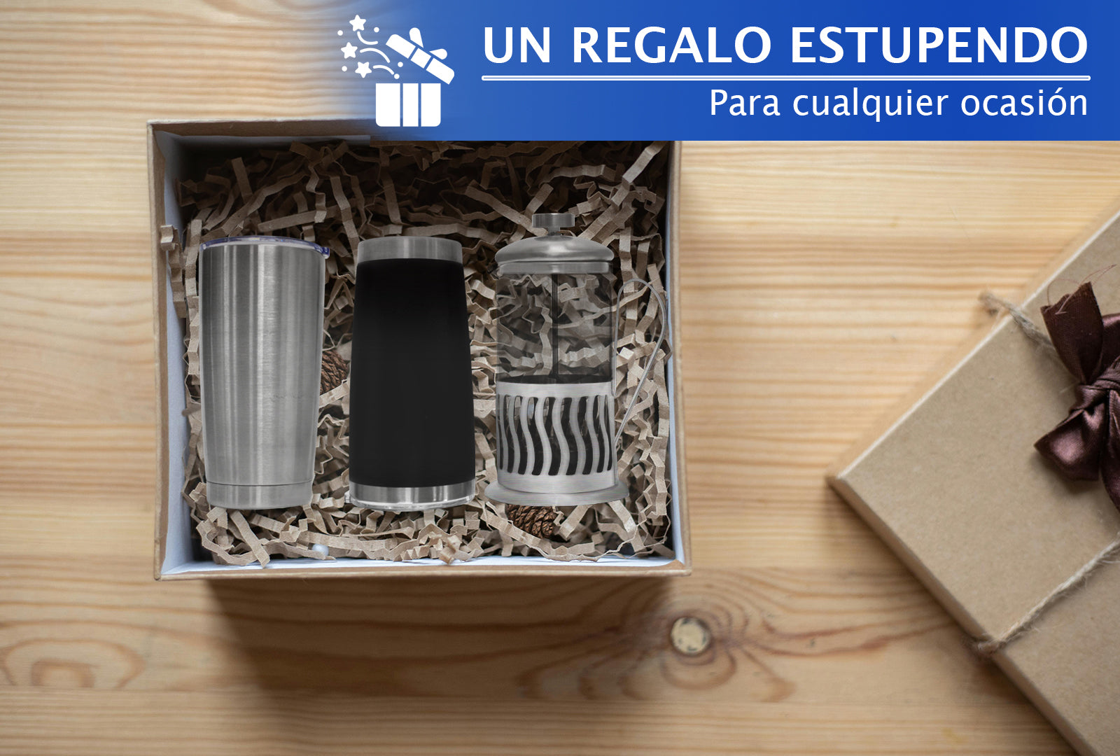 SET 2 TERMOS DE COLORES GRIS METÁLICO Y NEGRO, 20 OZ CON PRENSA FRANCESA SKU : 150-003-918