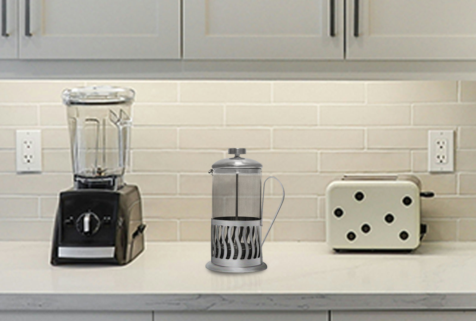 SET 2 TERMOS DE COLORES GRIS METÁLICO Y NEGRO, 20 OZ CON PRENSA FRANCESA SKU : 150-003-918