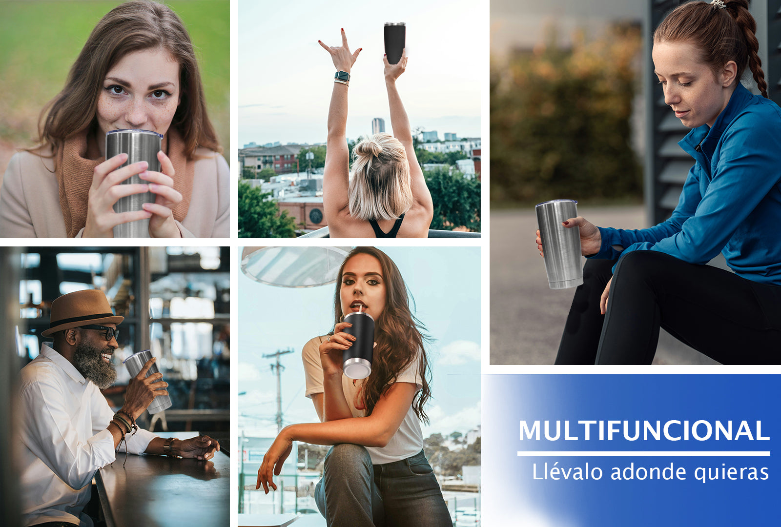 SET 2 TERMOS DE COLORES GRIS METÁLICO Y NEGRO, 20 OZ CON PRENSA FRANCESA SKU : 150-003-918