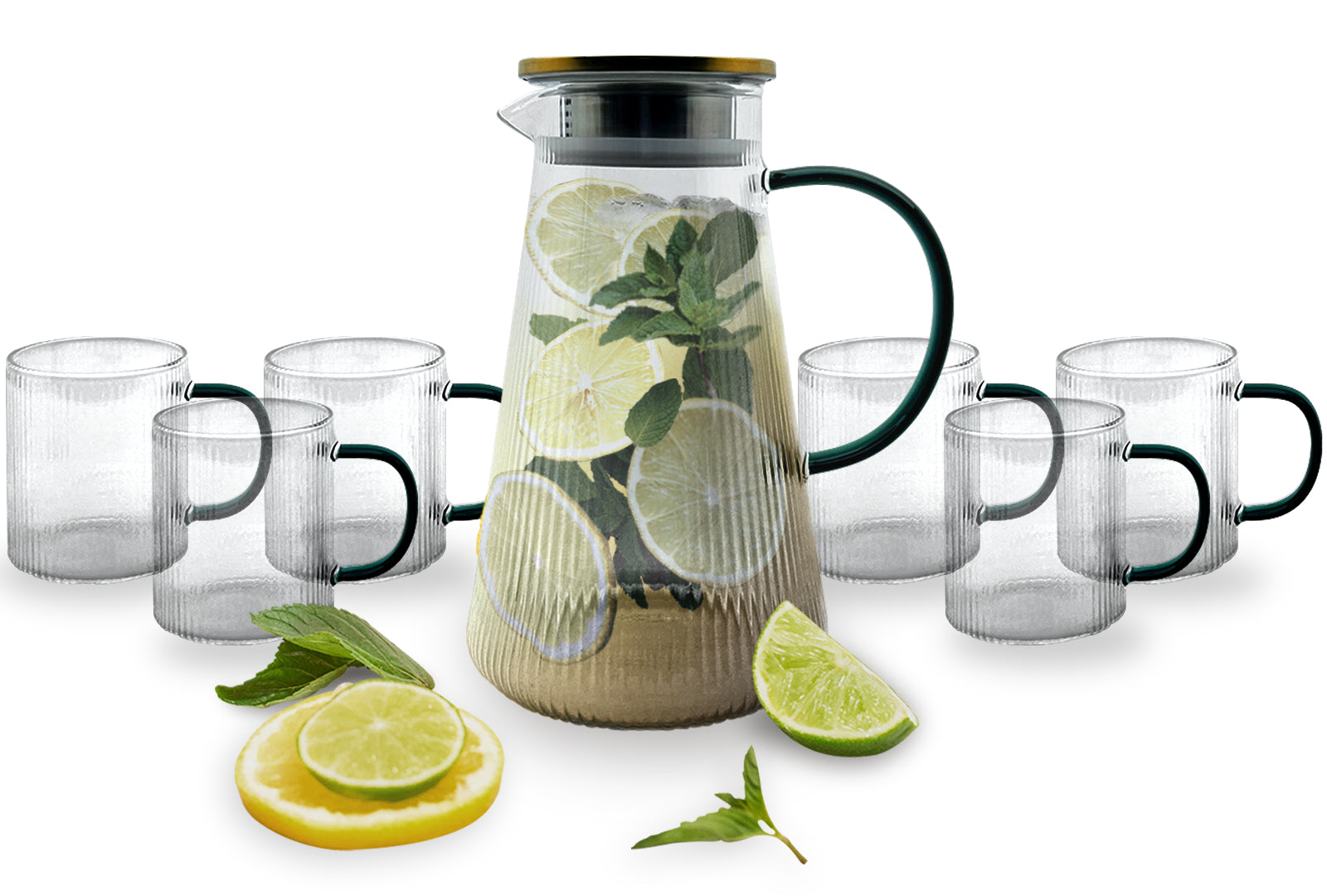 JARRA DE VIDRIO CON 6 VASOS DE 320 ML SKU : 025-006-905