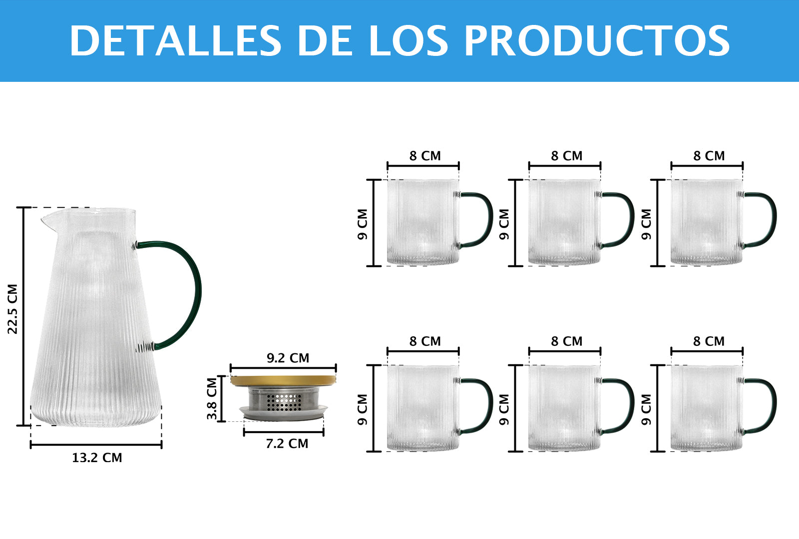 JARRA DE VIDRIO CON 6 VASOS DE 335 ML SKU : 025-006-906
