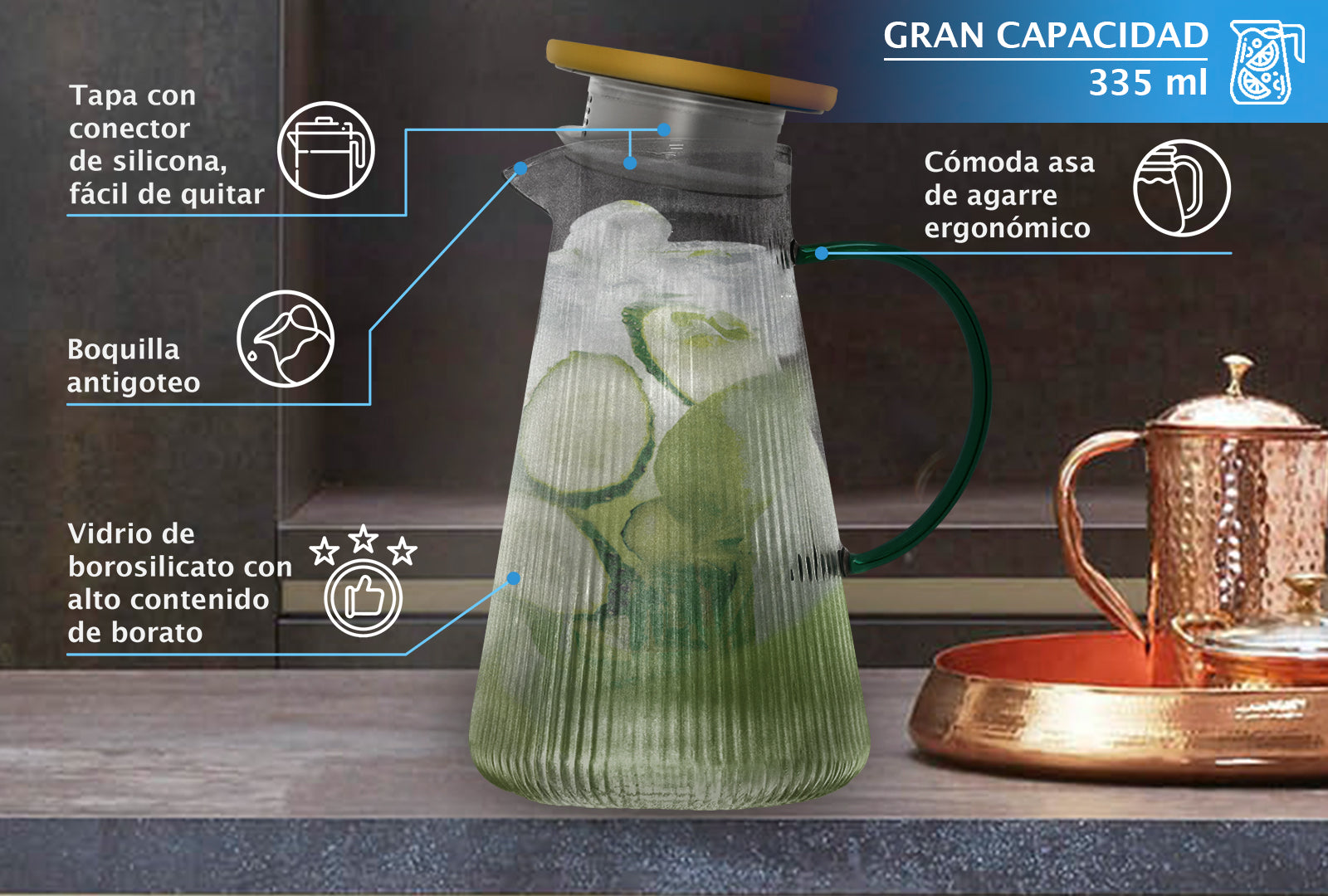 JARRA DE VIDRIO CON 6 VASOS DE 320 ML SKU : 025-006-905