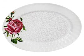 PLATO OVALADO ONDULADO 12" DE MELAMINA FLOR ROSA SKU : 003-025-002
