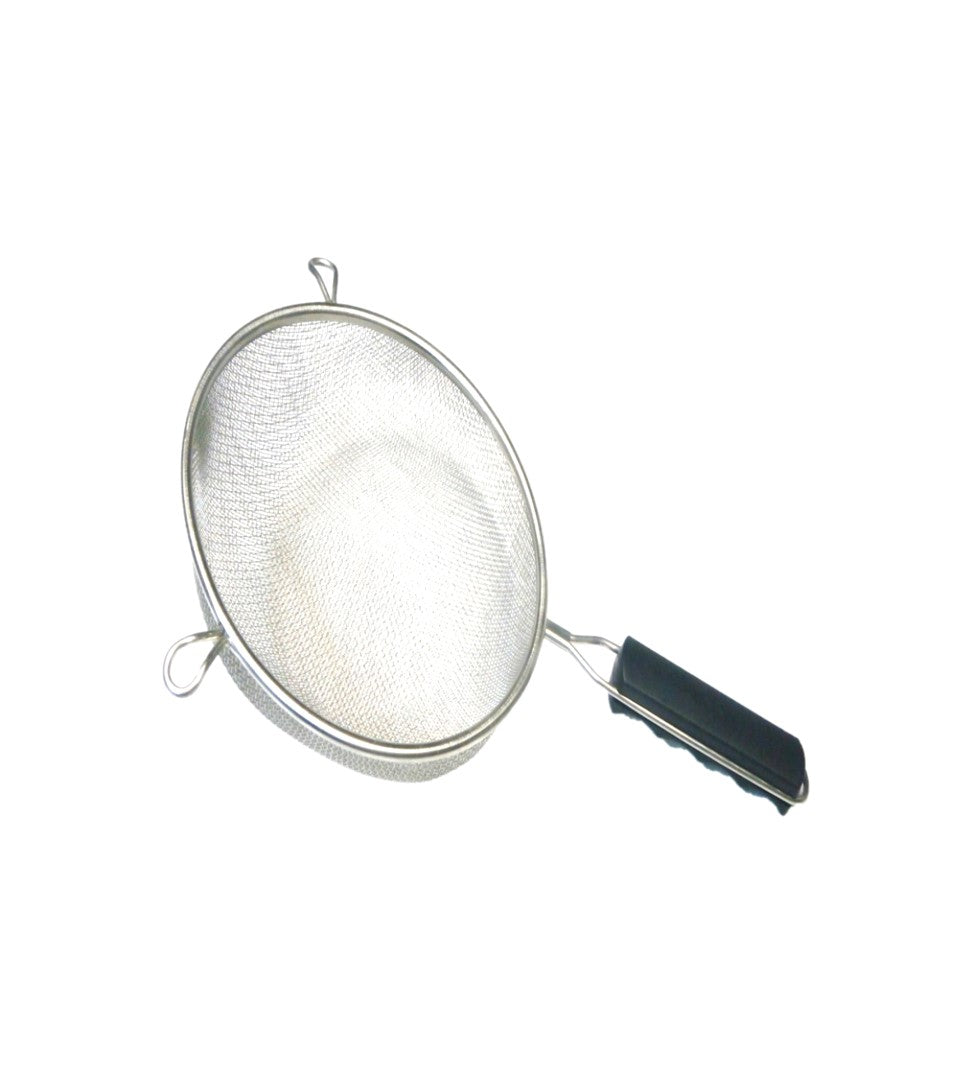 COLADOR ACERO INOXIDABLE 14CM MALLA DOBLE CON MANGO PLASTICO SKU : 022-009-002