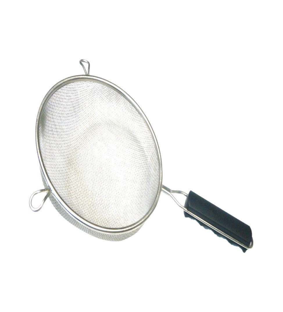 COLADOR ACERO INOXIDABLE 20CM MALLA DOBLE CON MANGO PLASTICO SKU : 022-009-005