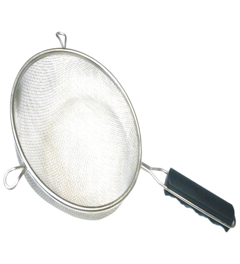 COLADOR ACERO INOXIDABLE 27CM MALLA DOBLE CON MANGO PLASTICO SKU : 022-009-008