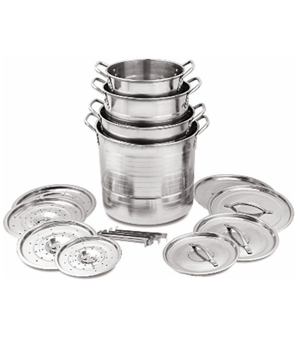 JUEGO DE VAPORERAS CON DISCO DE ACERO INOXIDABLE 5.8, 8.5,11.5, 16 LITROS SKU : 049-001-005