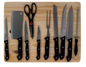 JUEGO 10 PIEZAS CON TABLA DE MADERA SKU : 050-001-010