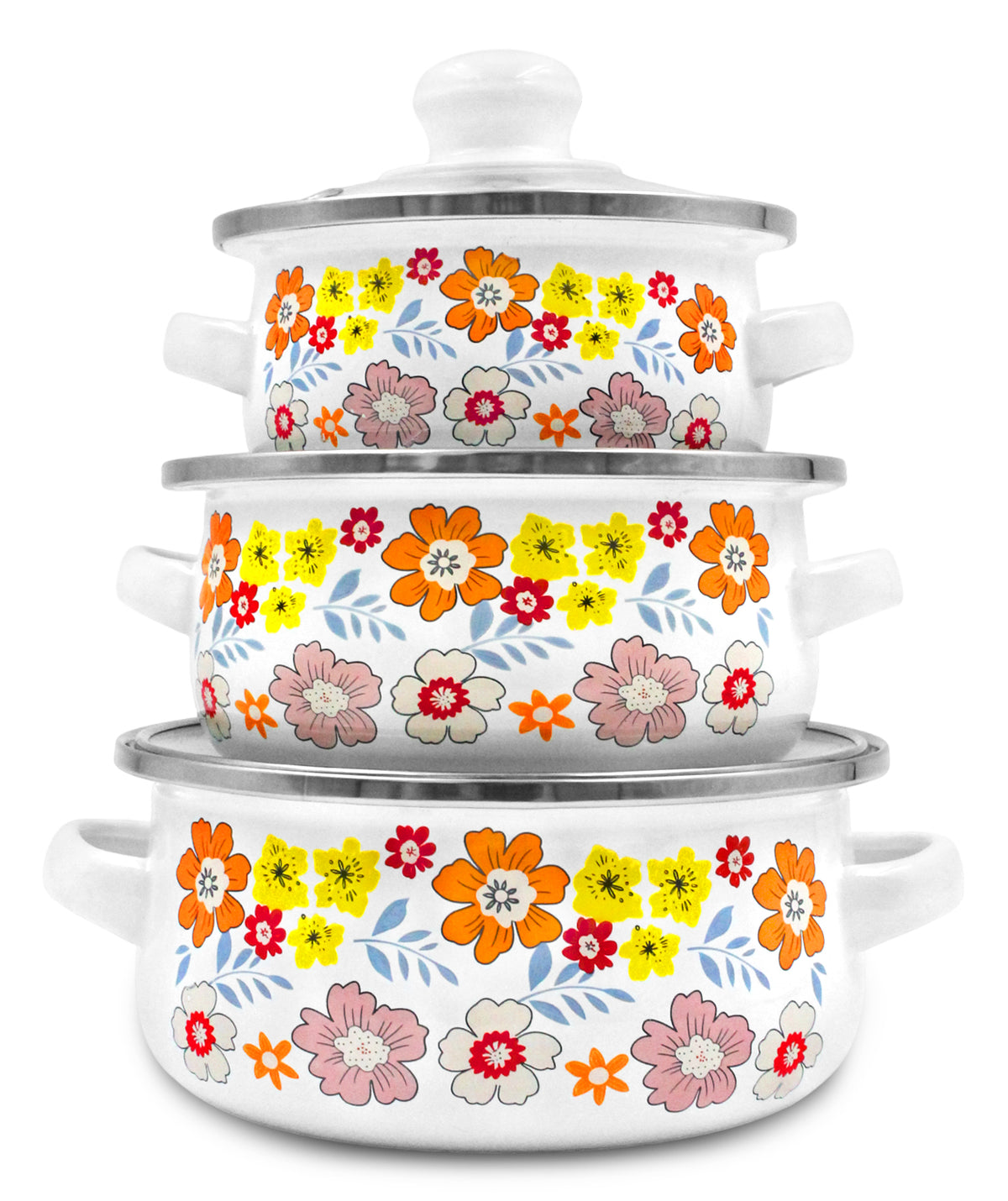 SET 3 OLLAS PELTRE TV12,14,16CM FLORES AGU         SKU : 043-041-001