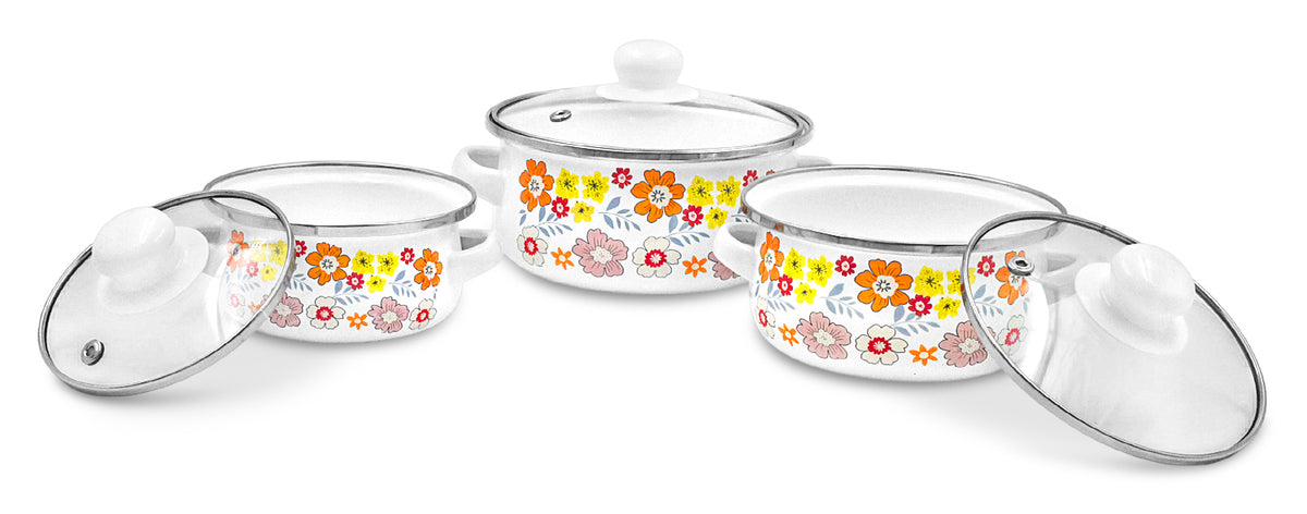 SET 3 OLLAS PELTRE TV12,14,16CM FLORES AGU         SKU : 043-041-001