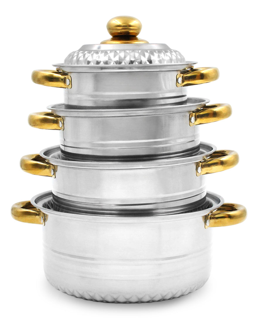 BATERIA COCINA ASAS BOTON DORADO  8PZAS          SKU : 049-013-008