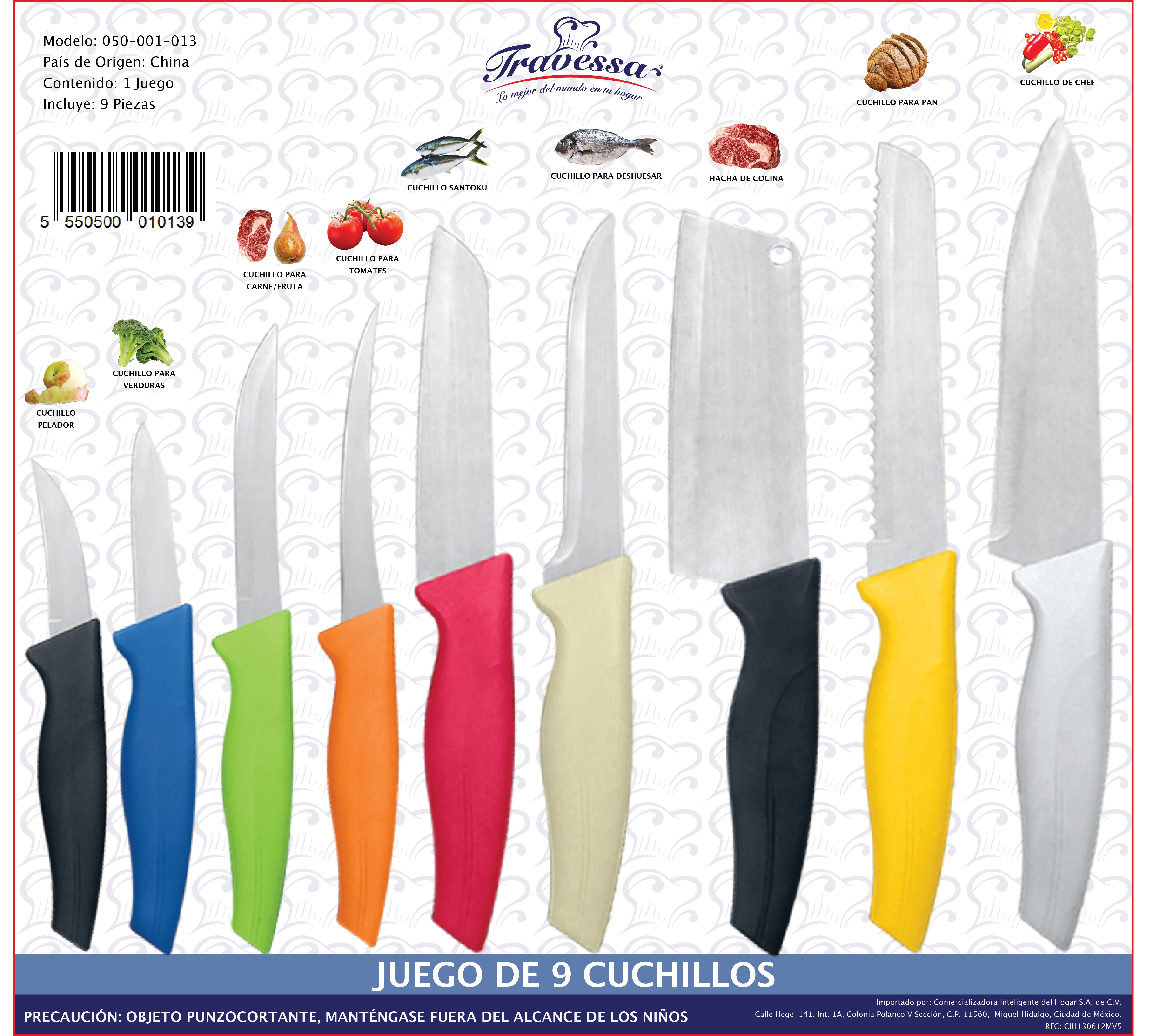JUEGO DE 9 CUCHILLOS EN BLISTER DOBLE
          SKU : 050-001-013