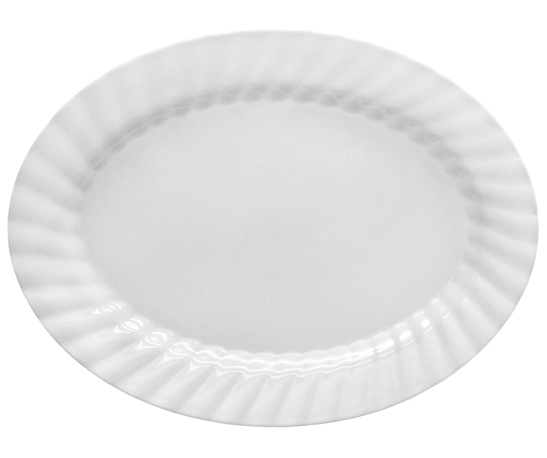 PLATO OVALADO ONDULADO 12" MELAM BLANCA     SKU : 103-009-002