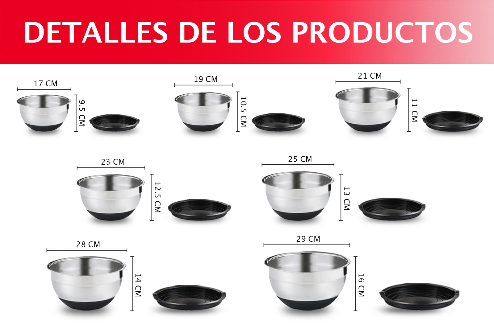 SETX7 BOWLS DE ACERO INOX. CON TAPA DE SILICÓN        SKU : 146-007-903