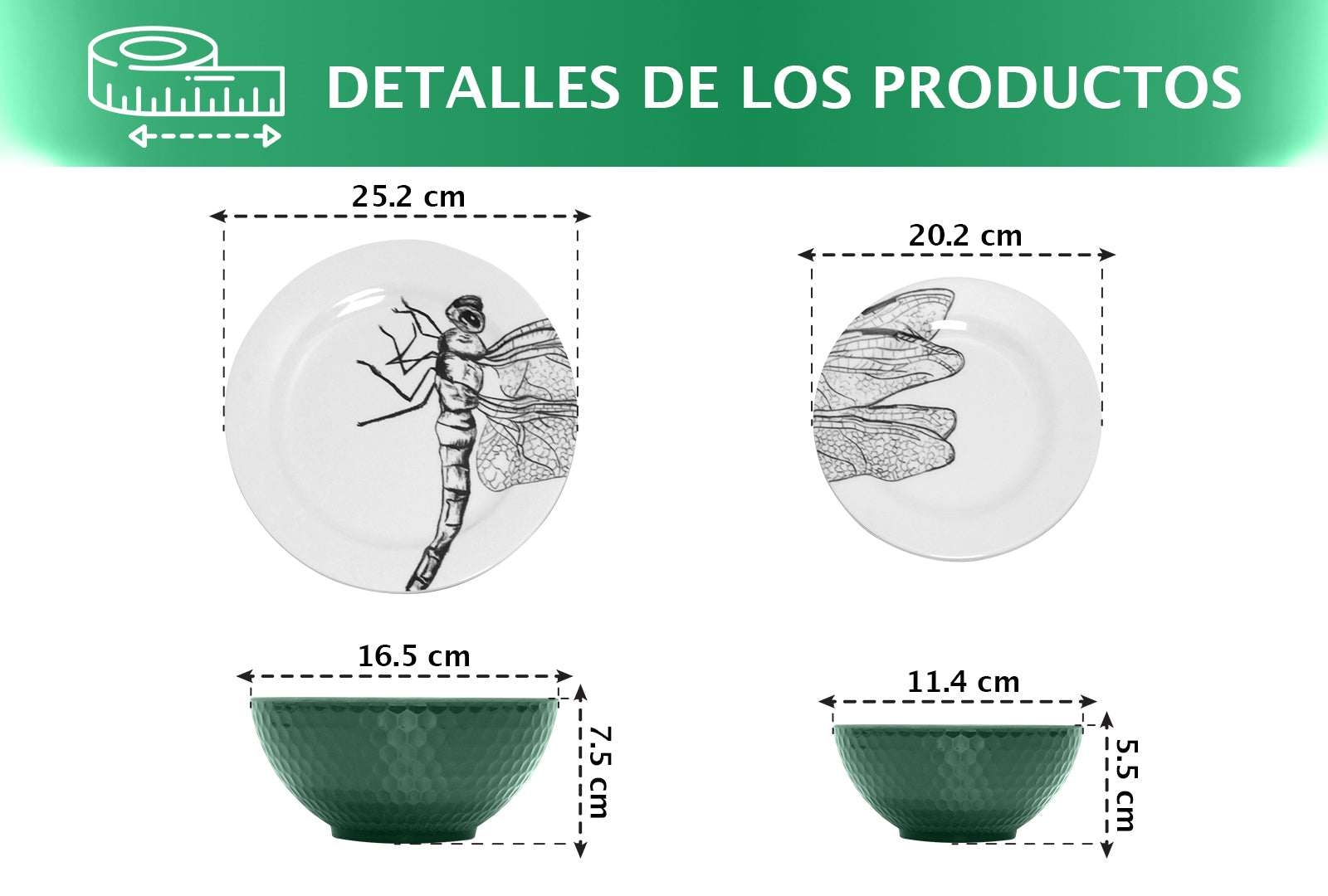 VAJILLA 16 PZAS. DISEÑO DE LIBÉLULA        SKU : 003-016-912