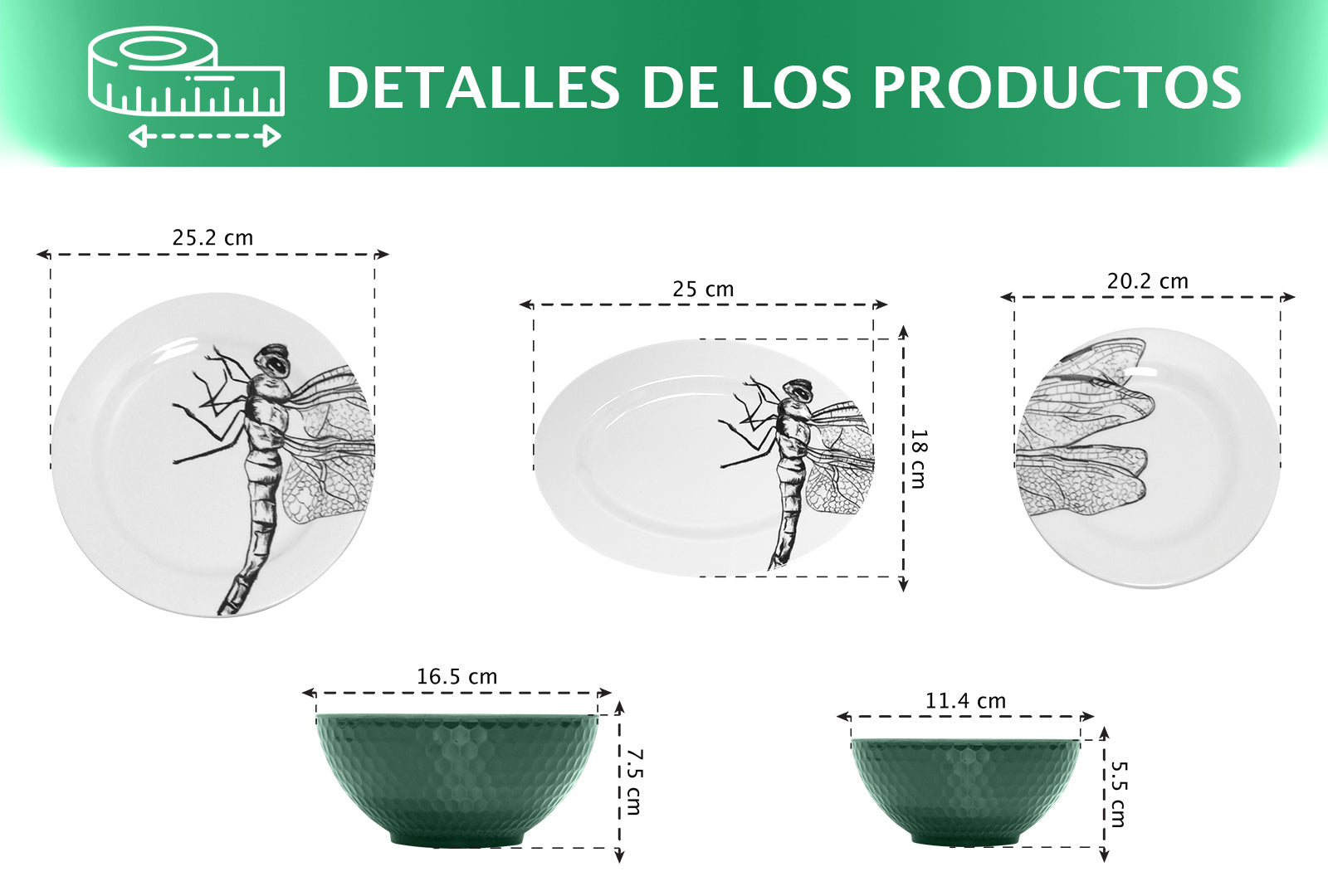 VAJILLA 16 PZAS. DISEÑO DE LIBÉLULA        SKU : 003-016-912