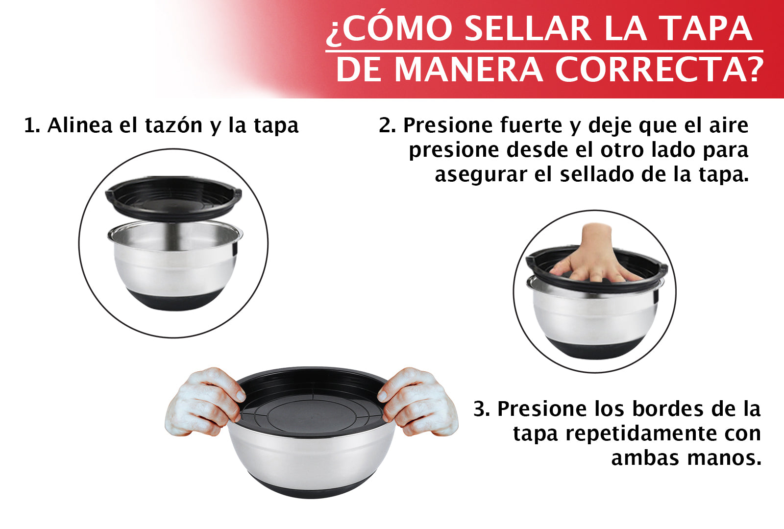 SETX7 BOWLS DE ACERO INOX. CON TAPA DE SILICÓN        SKU : 146-007-903