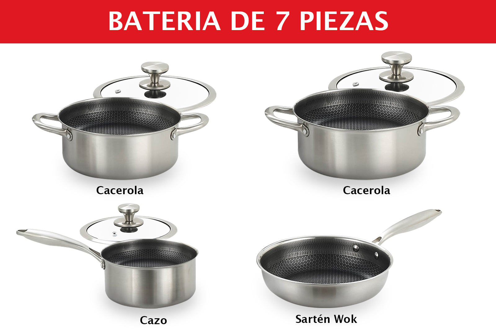 SETX7 BATERÍA DE ACERO INOX.      SKU : 049-007-904